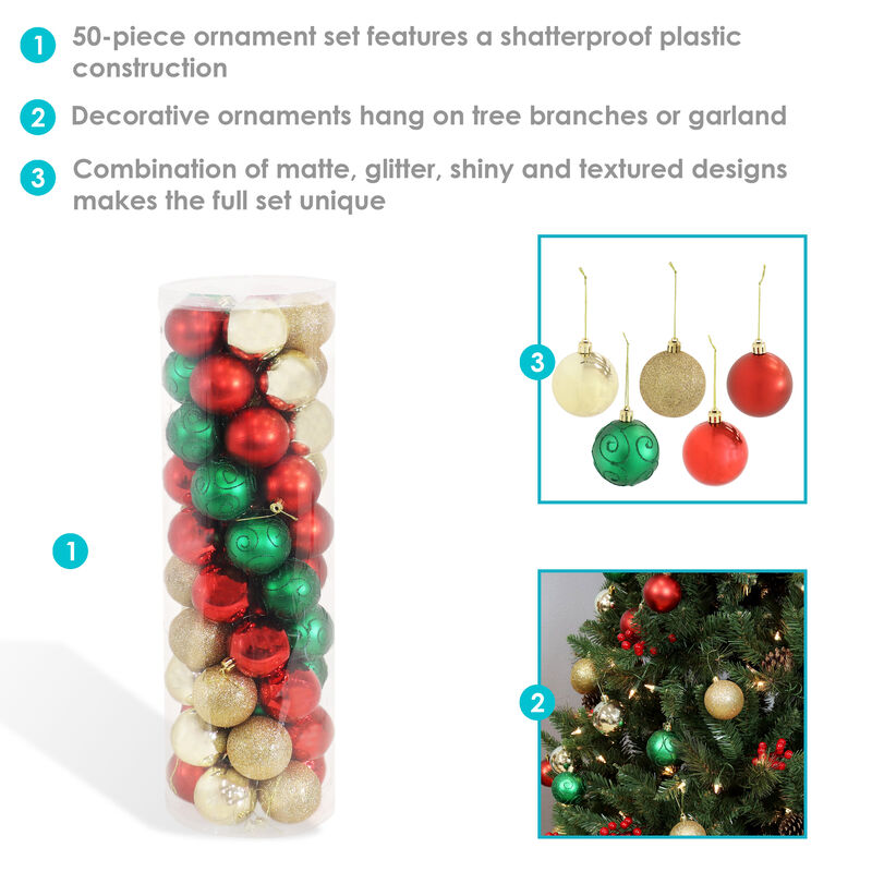 Sunnydaze Holly Jolly 50-Piece Assorted Christmas Ornament Set - 2.25 in image number 3