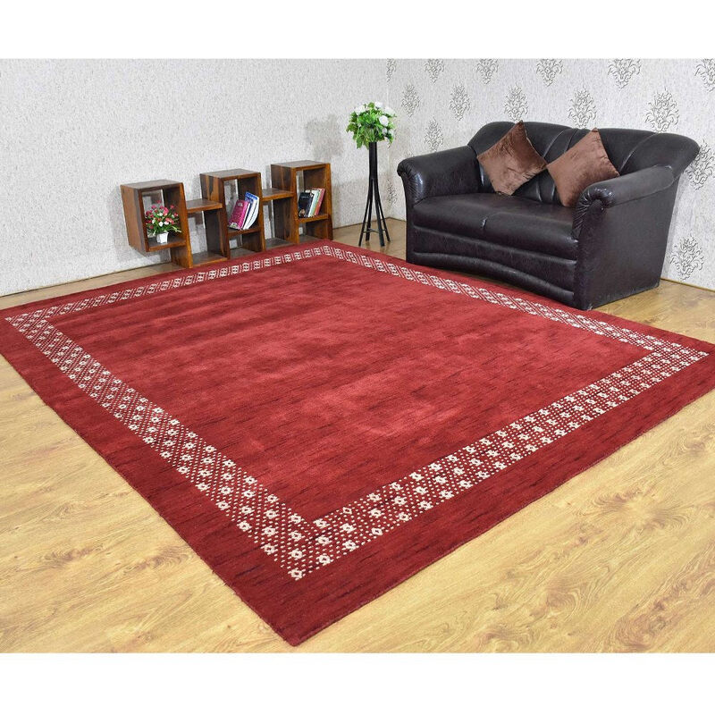 RUGSOTIC CARPETS HAND KNOTTED LOOM WOOL ECO-FRIENDLY AREA RUGS  - 10'x13', Rectangle, Red Color, Contemporary Modern Design, High Pile Thick Handmade Anti Skid Rugs for Living Room (L00529)