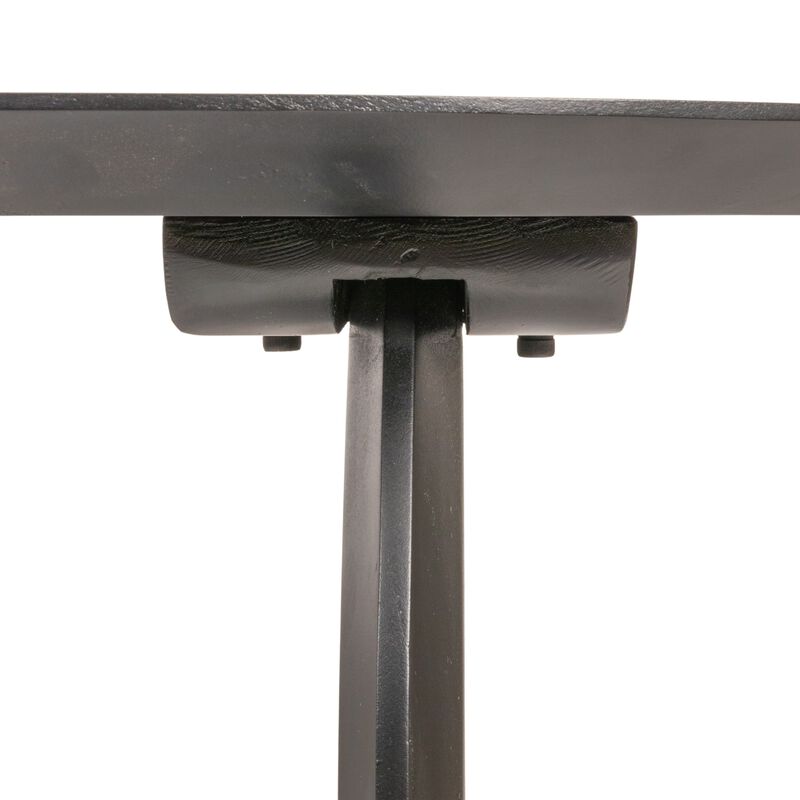 Pill-Shaped Acacia Wood Dining Table with Half-Moon Base in Black Finish image number 3