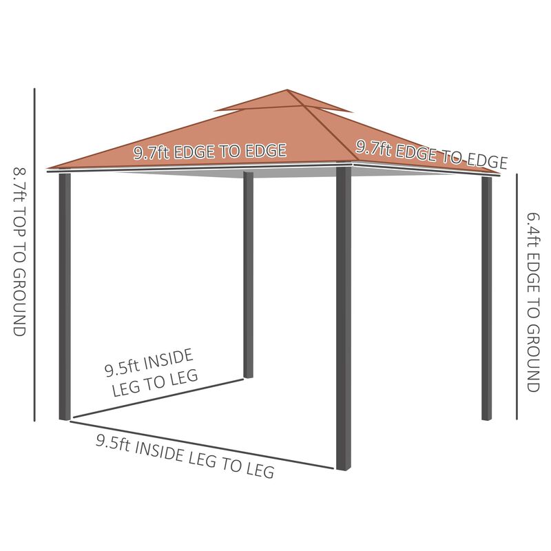 10' x 10' Patio Gazebo Outdoor Canopy Shelter with Double Vented Roof, Netting and Curtains for Garden, Lawn, Backyard and Deck, Brown image number 3