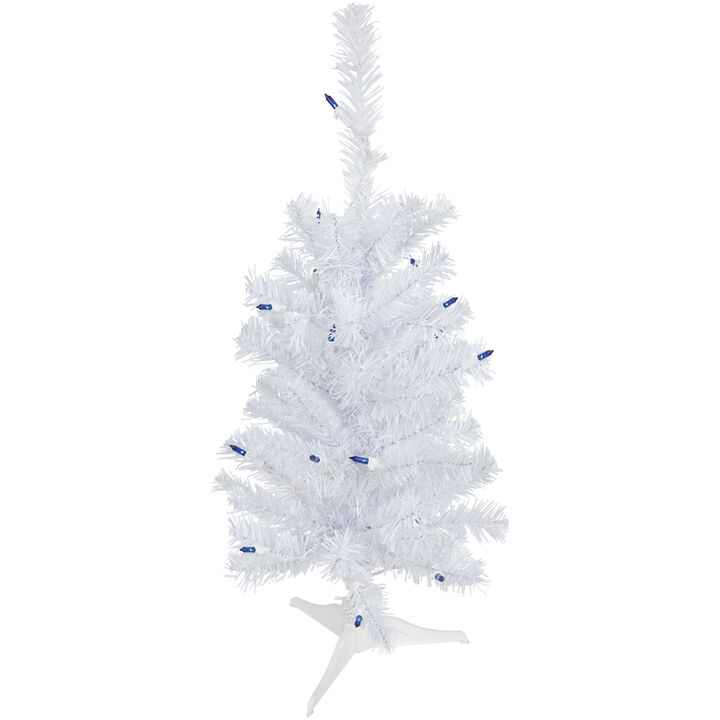 2' Pre-Lit Woodbury White Pine Slim Artificial Christmas Tree  Blue Lights
