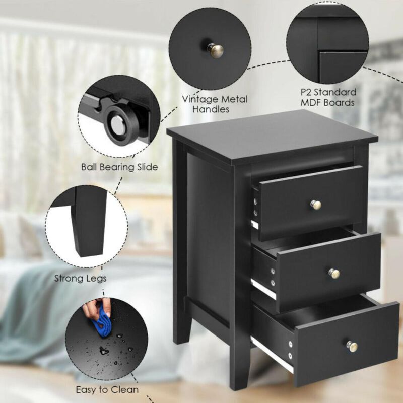 Hivvago 2 Pieces Nightstand End Beside Table Drawers