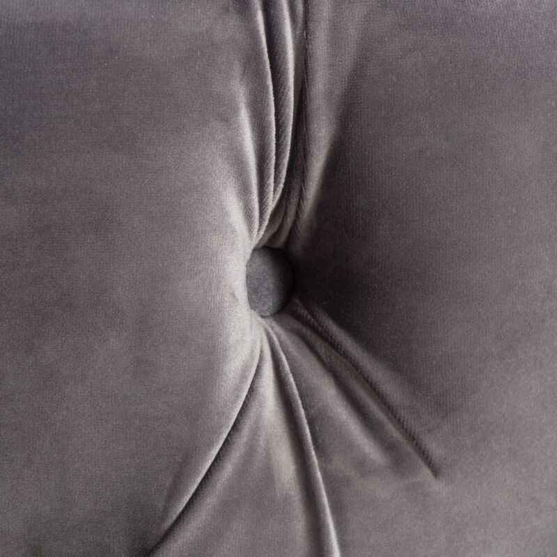 Keja Ottoman, Tufted Dark Gray Velvet, Soft Cushioning, Round 30 Inch - Benzara