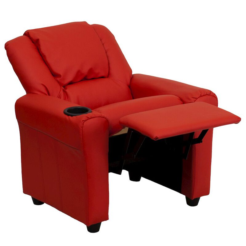 Flash Furniture Contemporary Red Vinyl Kids Recliner with Cup Holder and Headrest
