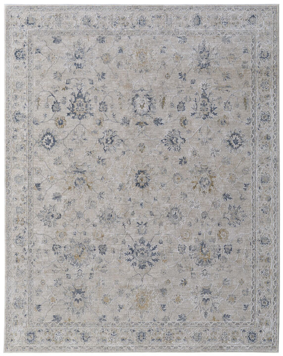 HomeRoots Floral Power Loom Worn Faded Area Rug With Fringe
