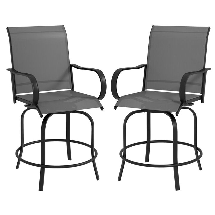 Outsunny Outdoor Bar Stools Set of 2 w/ Armrests, Bar Height Chairs, Brown