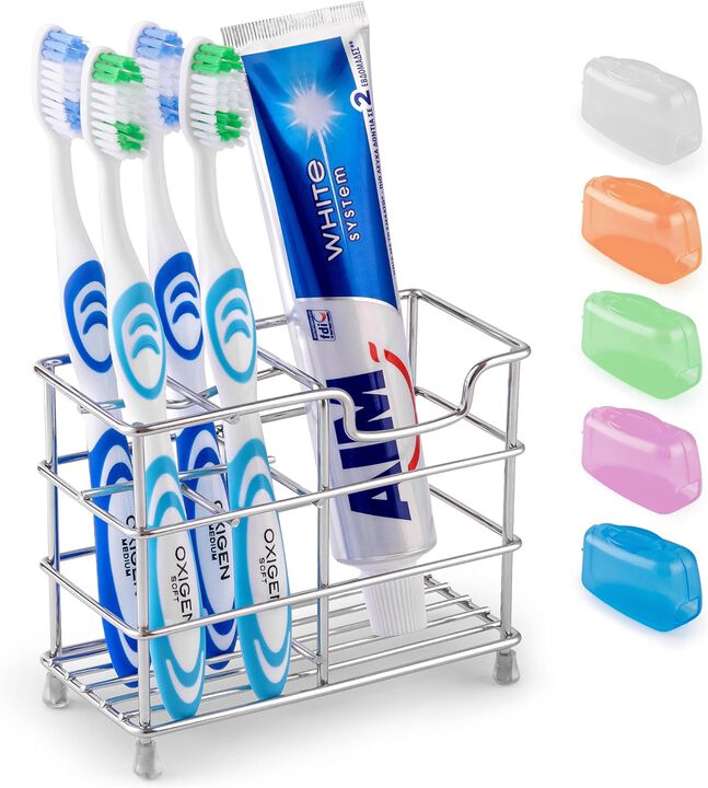 Small Toothbrush Stand Organizer with 5 Colorful Toothbrush Cases Included