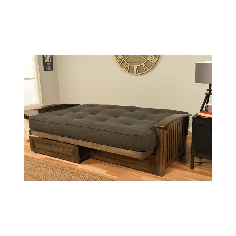 Washington Queen Frame-Rustic Walnut Finish-Linen Cocoa Mattress-Storage Drawers image number 6