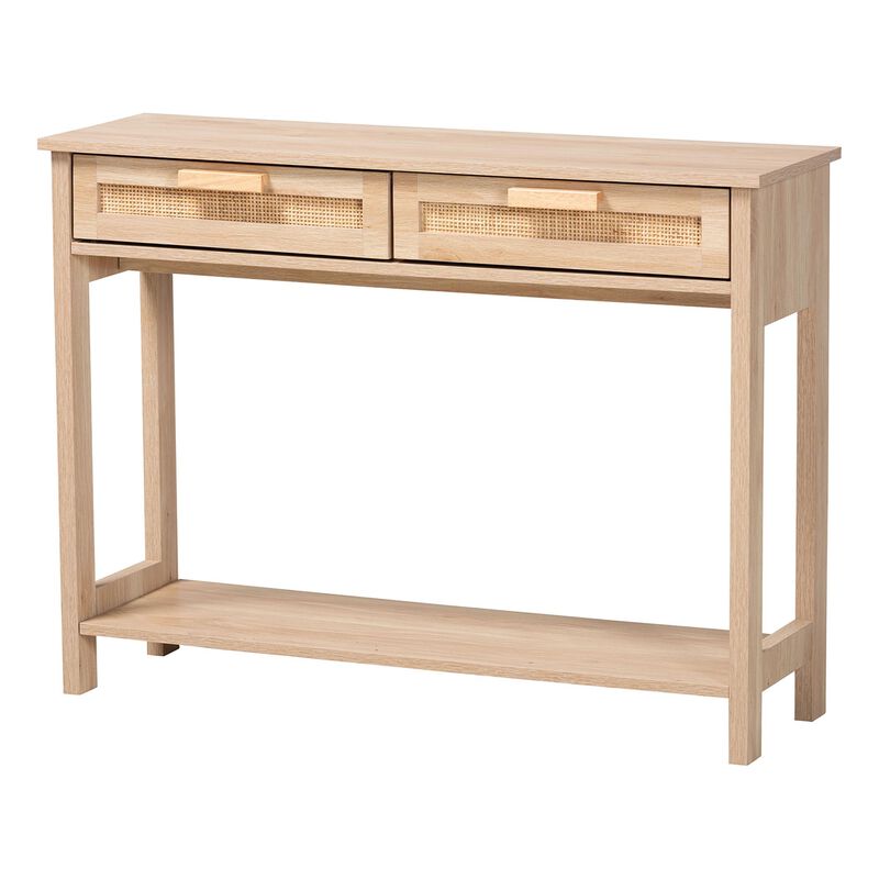 Baxton Studio Sebille Mid Century Light Brown Finished 2 Drawer Console Rattan Table image number 0