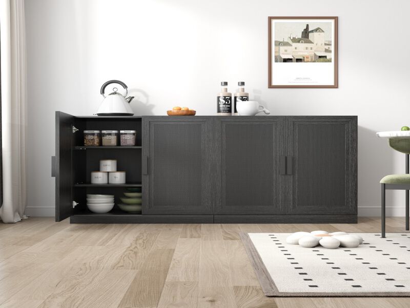 2-Piece Modern Minimalist Wicker Door Wood Grain Edge Cabinet, Multifunctional Storage with 3 Layers of Shelves