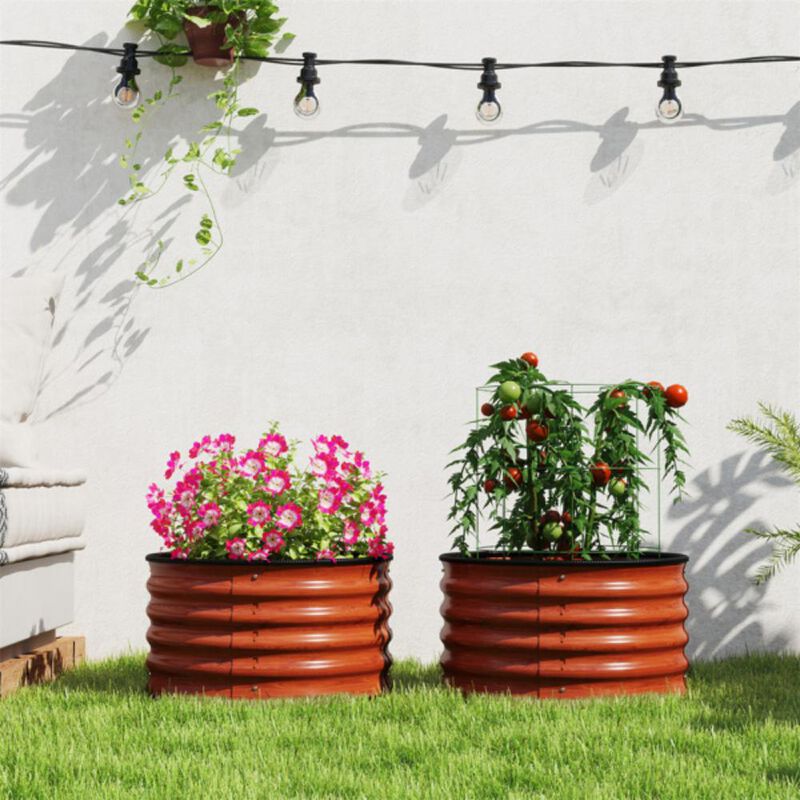 Set of 2 Heavy-Duty Galvanized Planter Tubs for Flowers & Herbs image number 1
