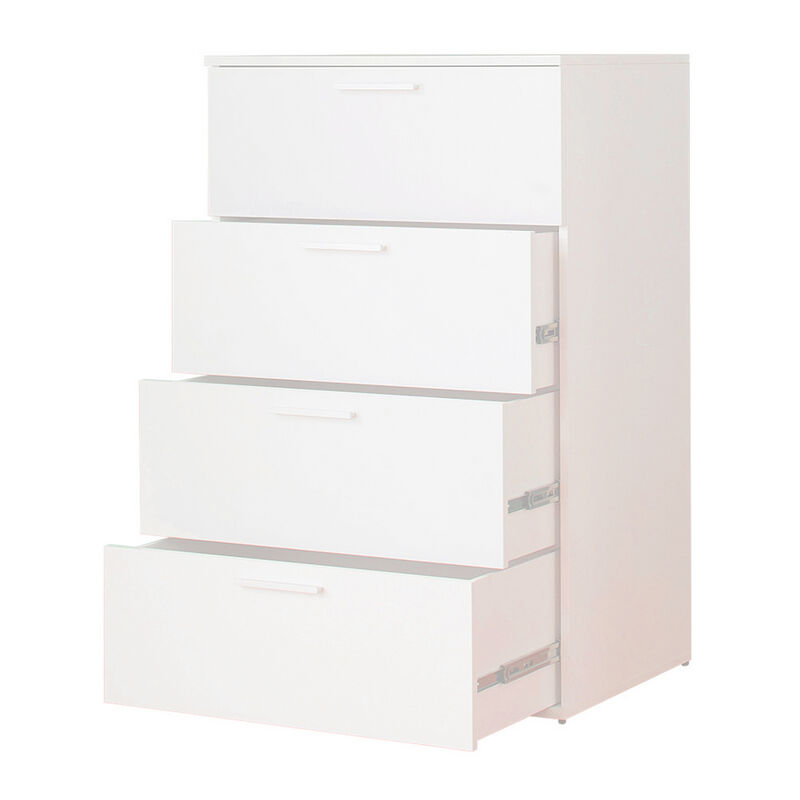 Levy Tall Dresser Chest, 4 Jumbo Drawers, Farmhouse White Wood Finish - Benzara