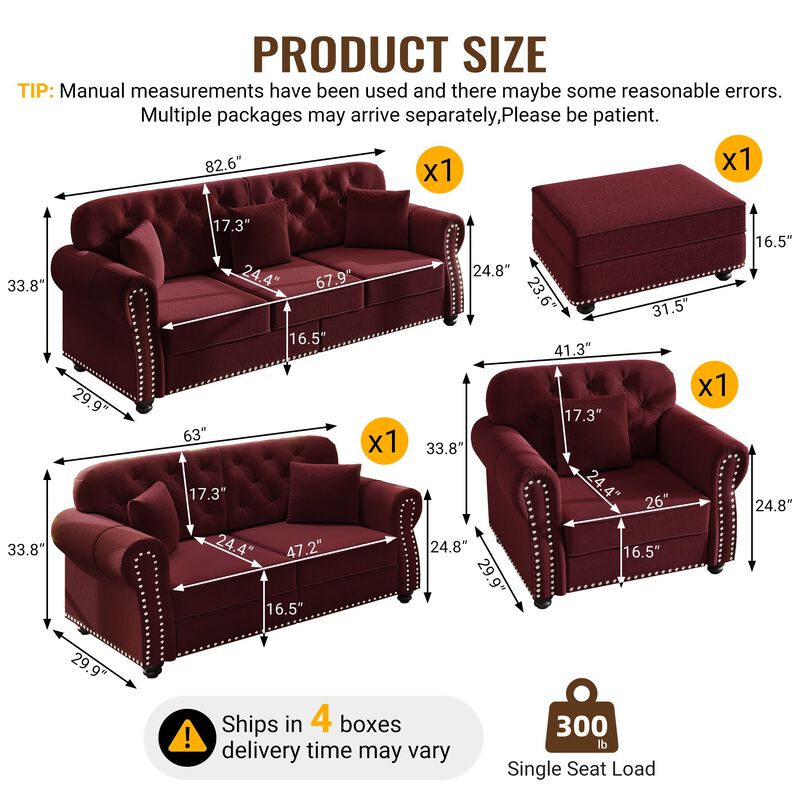Rimhes Velvet Chesterfield Sofa Set image number 9