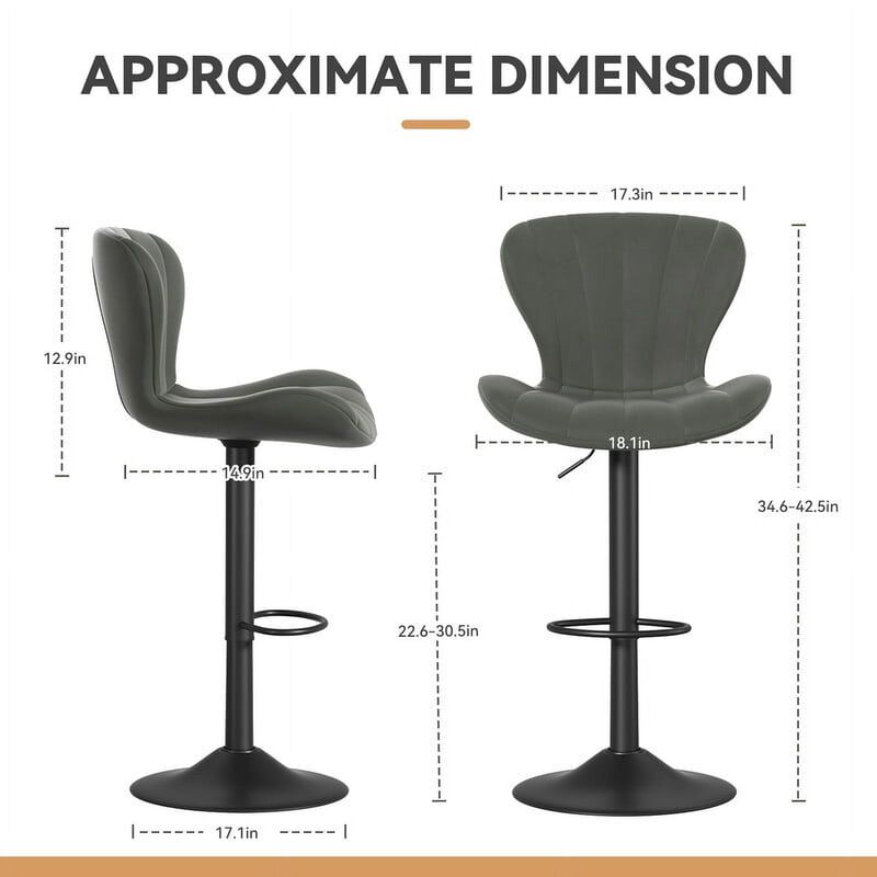 Modern Fabric Swivel Bar Stools Set of 2, Steady Adjustable Counter Height Stools with Back and Footrest, 360&deg; Kitchen Island Chairs for Kitchen Counter, Home Bar image number 5