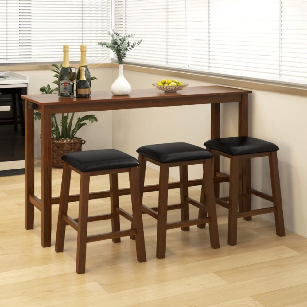 Hivvago 4-Piece Bar Table Set Counter-Height Table and 3 PVC