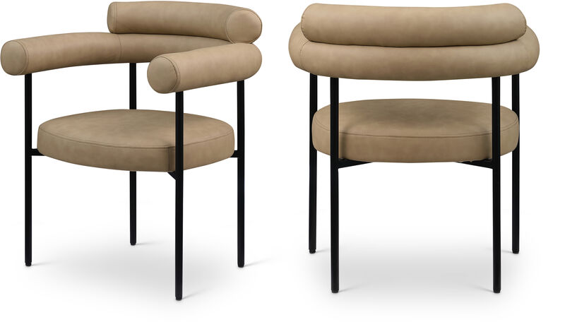 Meridian Furniture Blake Tan Vegan Leather Dining Chair, Set of 2