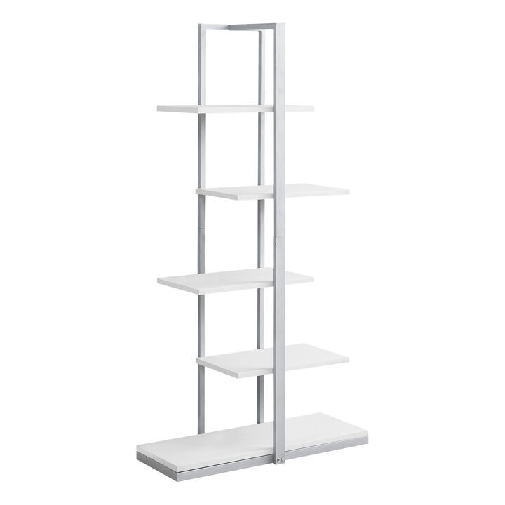 Monarch Specialties I 7233 Bookshelf, Bookcase, Etagere, 5 Tier, 60"H, Office, Bedroom, Metal, Laminate, White, Grey, Contemporary, Modern