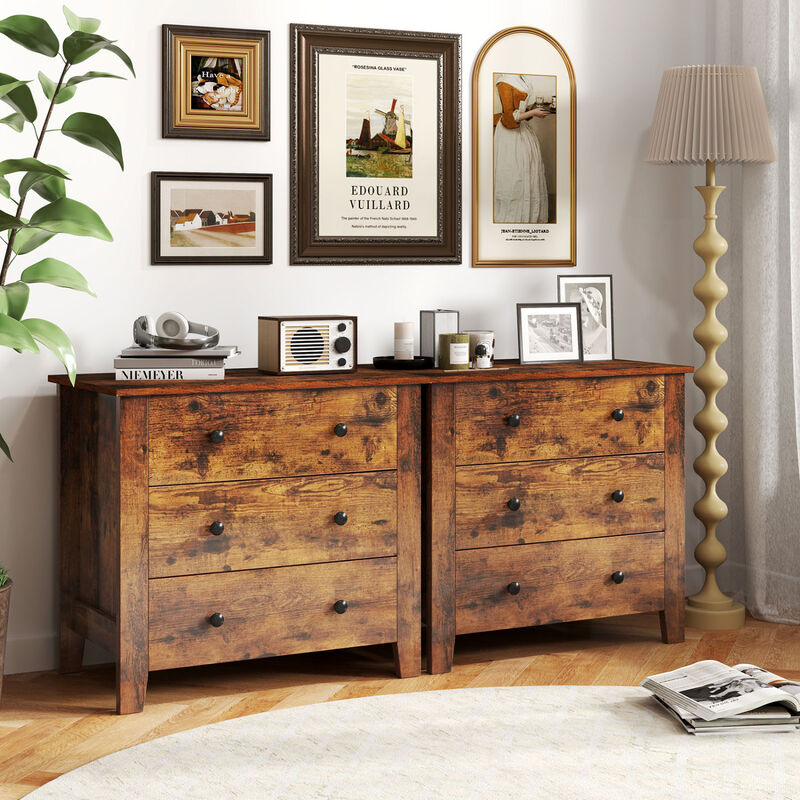 Set of 2 Bedroom Chest of 3-Drawers for Bedroom Storage-Brown image number 1