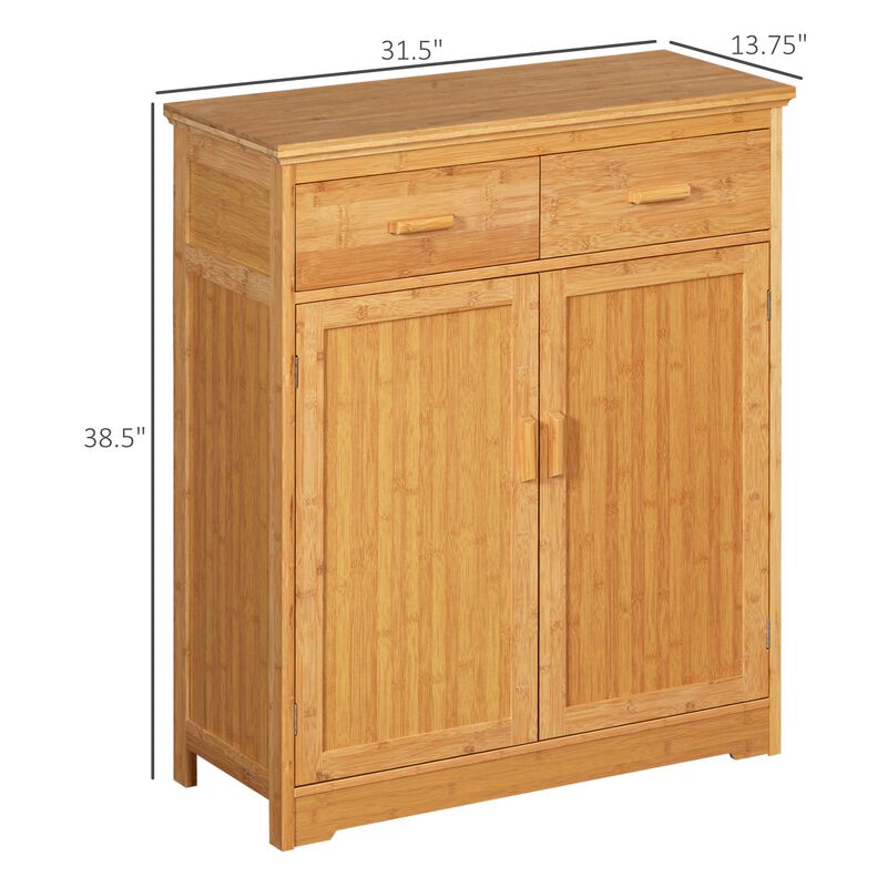 Kitchen Storage Cabinet, Bamboo Buffet Cabinet with Drawers, Doors and Adjustable Shelves for Dining Room, Natural