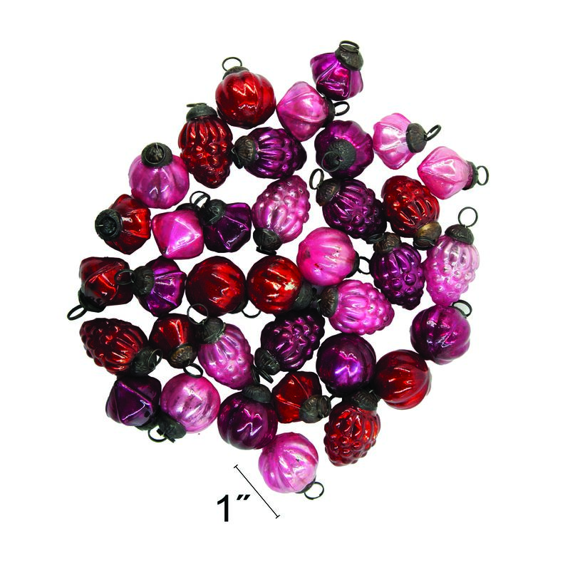36-Piece Embossed Mercury Glass Ornament Set, Red, Pink and Fuchsia image number 1