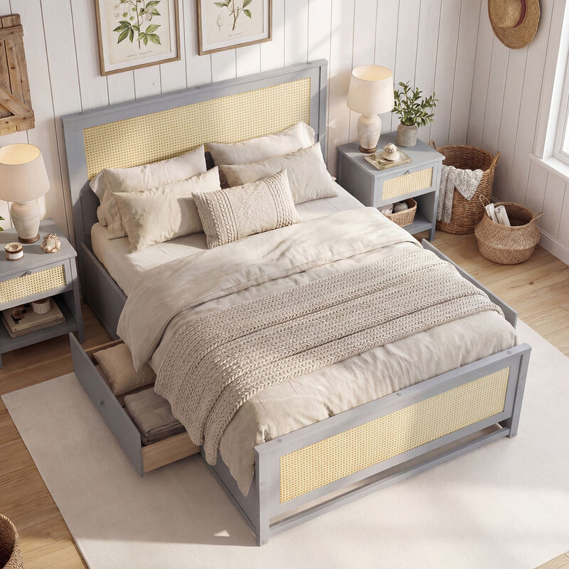 Woven Rattan Bed Frame with Drawer Storage for Modern Bedroom image number 3