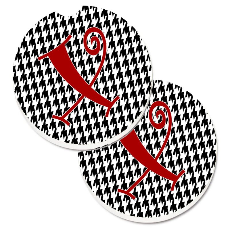 Caroline's Treasures Monogram Initial x Houndstooth black Set of 2 Cup Holder Car Coasters CJ1035-XCARC, 2.56, Multicolor