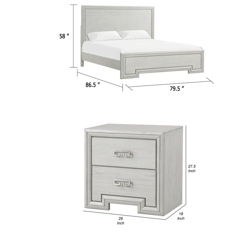 3pc King Bedroom Set, Rustic White, White, Nickel Wood, 2 Nightstands image number 7