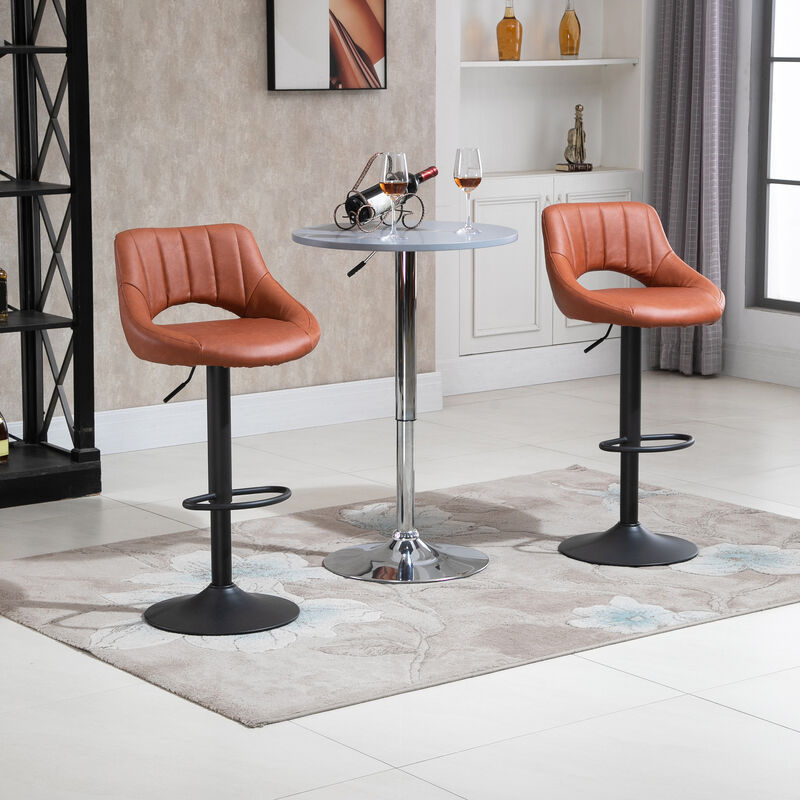 HOMCOM Bar Stools Set of 2, Swivel Bar Height Barstools Chairs with Adjustable Height, Round Heavy Metal Base, and Footrest, Brown