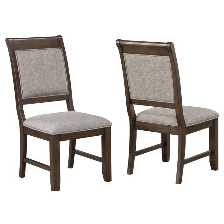 Dylan 20 Inch Side Chair Set of 2, Gray Fabric Upholstery, Brown Wood - Benzara