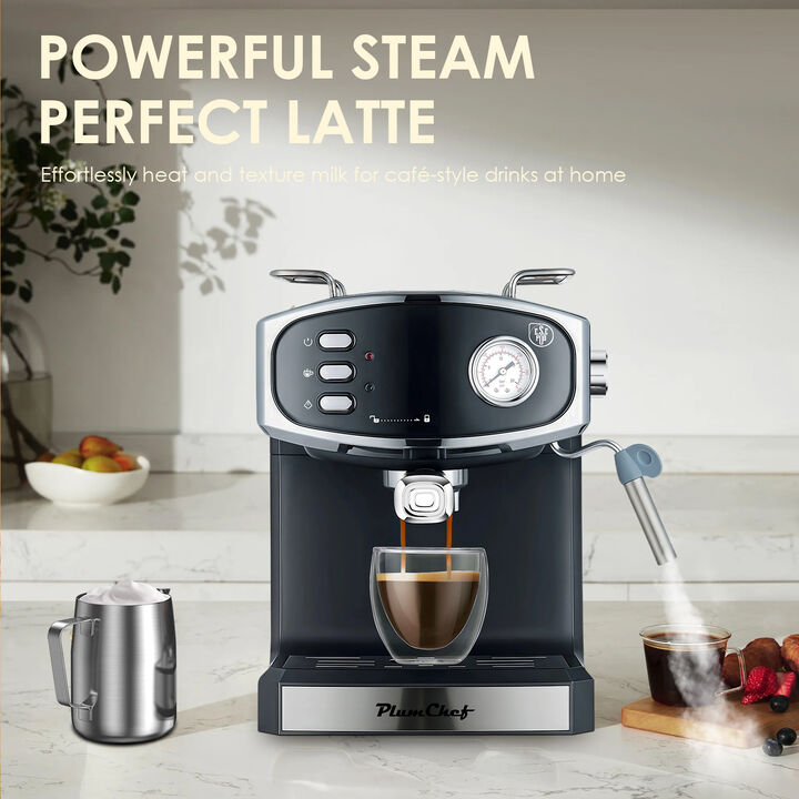 20 Bar Espresso Machine, Espresso Maker with Milk Frother Steam Wand, Pressure Gauge & 54oz Large Water Tank