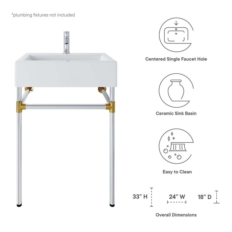 Modway Redeem 24" Wall-Mount Stainless Steel Bathroom Vanity in Silver/White image number 7