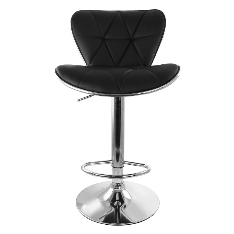 Elama 2 Piece Diamond Tufted Faux Leather Adjustable Bar Stool in Black with Chrome Trim and Base