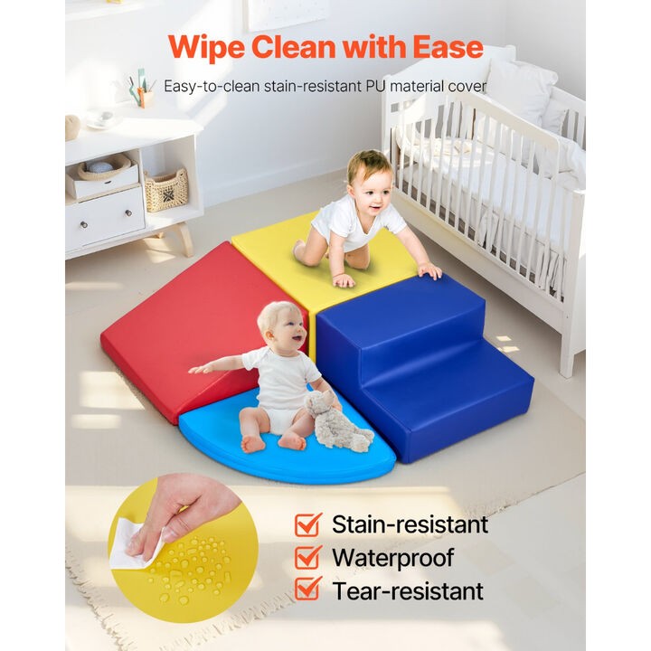 Indoor Climbing Set for Toddlers, 4-Piece Soft Foam Blocks for Active Play