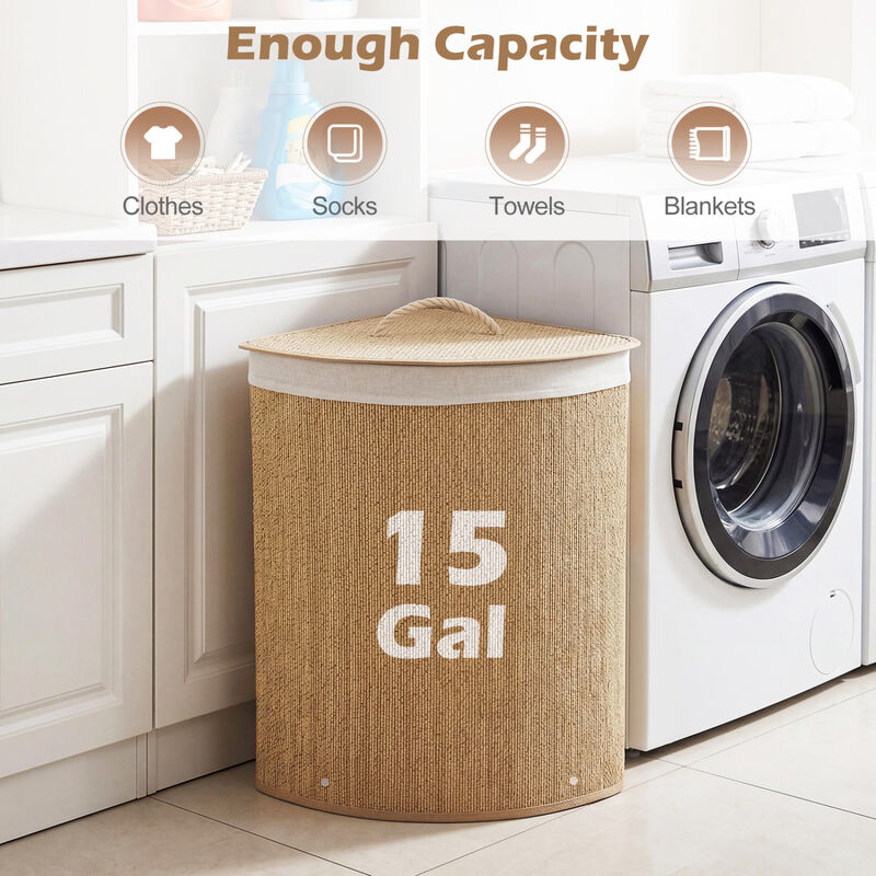 15 Gallon Wicker Laundry Hamper with Removable Liner and Lid image number 3