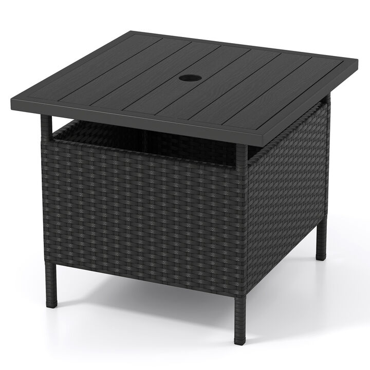Patio Square Wicker Side Table with Umbrella Hole for Yard