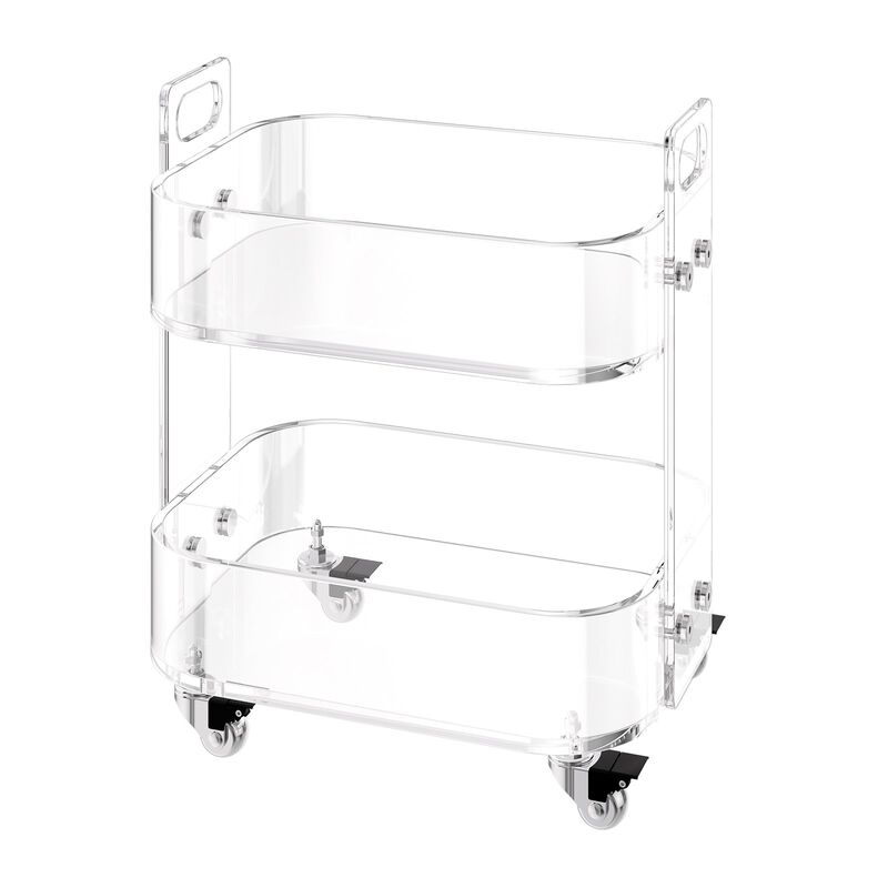 2 Tier Acrylic Rolling Cart Table with Wheels, Clear Storage Side Desk image number 0