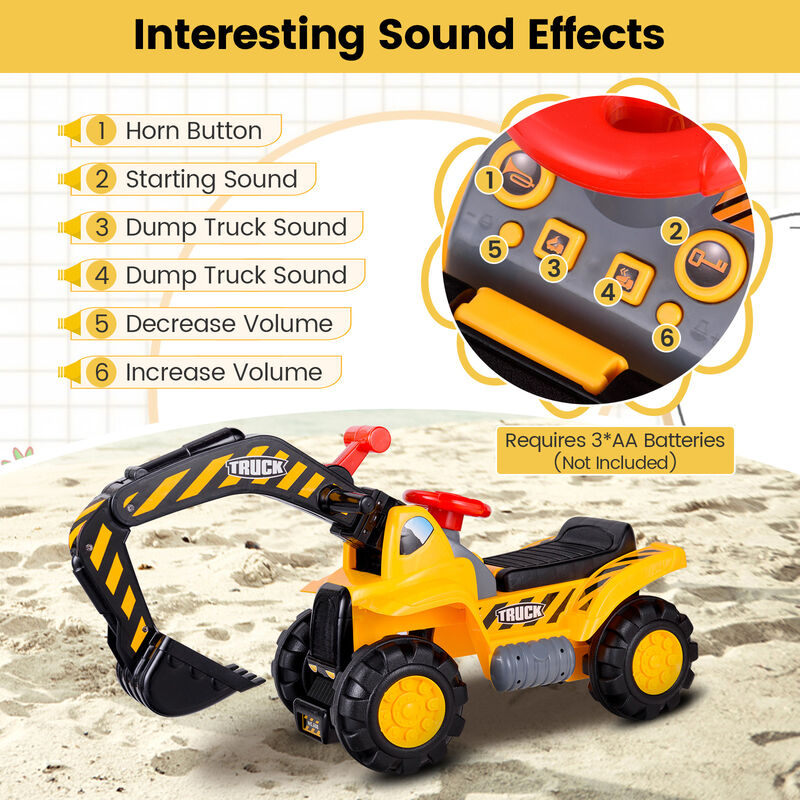 Kids Ride On Bulldozer Digger Toy with Safety Helmet and Working Shovel image number 3