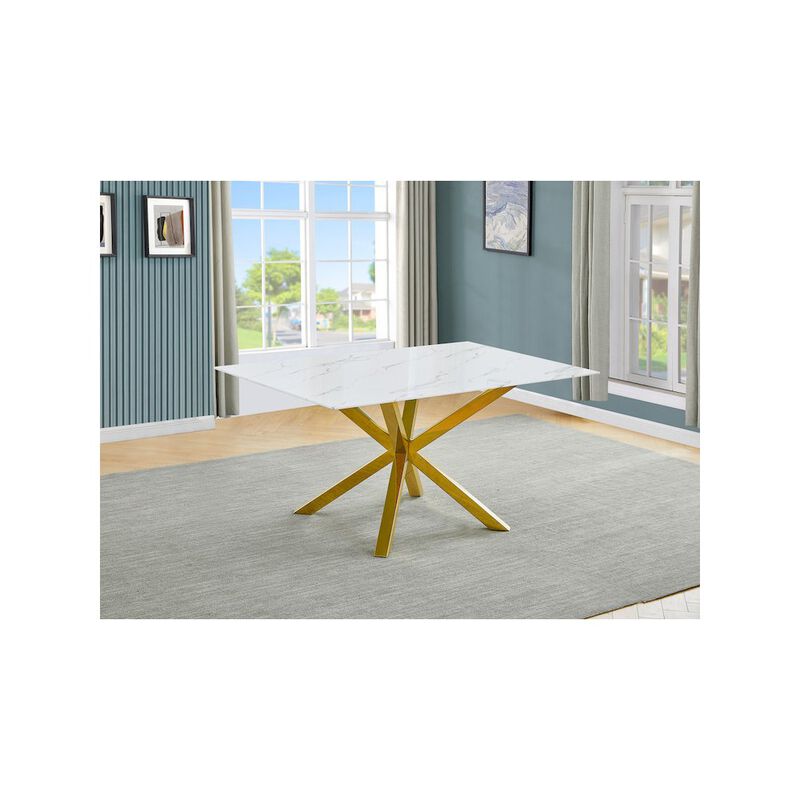 Best Quality Furniture Tempered Glass Dining Table With White Marble Design