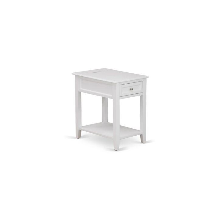East West Furniture Denison Side Rectangle End Table with a Drawer for Bedroom, 24x19 Inch, White
