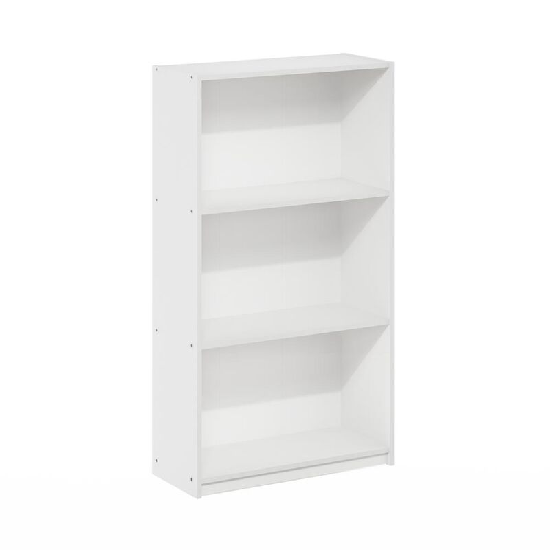 Basic 3-Tier Bookcase Storage Shelves, White/White