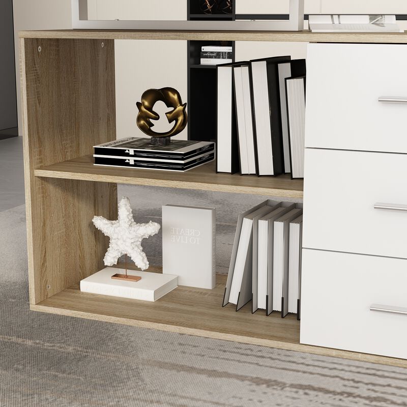 55.1&rdquo; L-Shaped Desk with Drawers and Shelves, Office Desk Corner Desk with Storage, Computer Desk Craft Desk for Home Office Bedroom