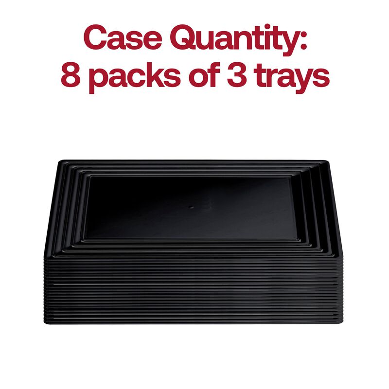 9" x 13" Black Rectangular with Groove Rim Plastic Serving Trays (24 Trays) image number 4