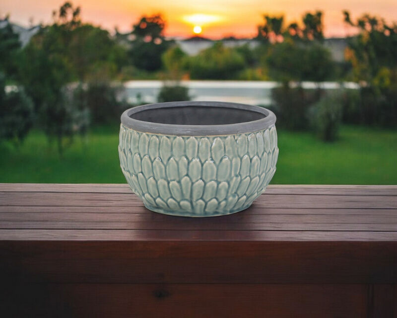 Round Ceramic Planter for Indoor and Outdoor Use with Tone-on-Tone Texture