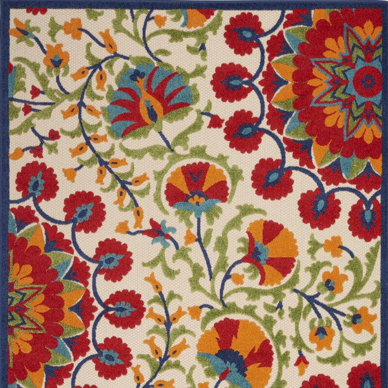 HomeRoots 8' X 11' Navy Blue Beige Green Blue And Red Floral Indoor Outdoor Area Rug image number 3