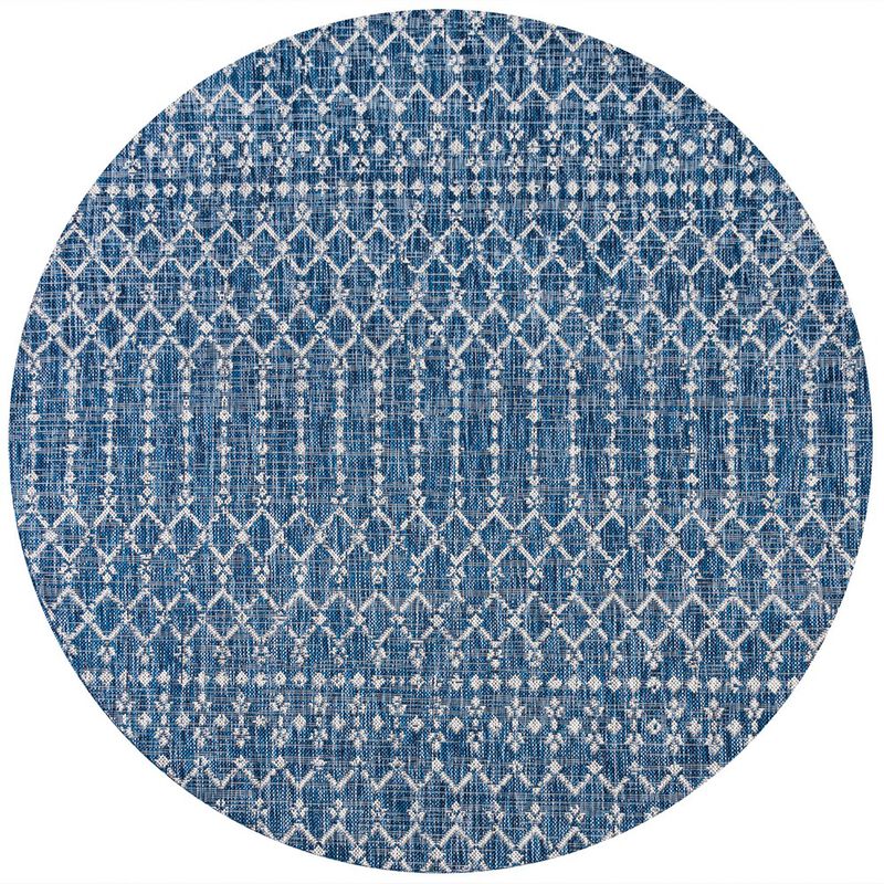 Ourika Moroccan Geometric Textured Weave Round Indoor/Outdoor Area Rug