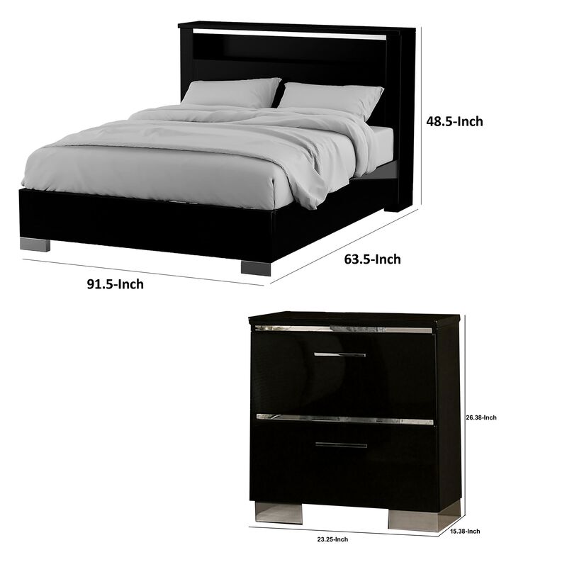 Queen Bedroom Set, Black, Chrome Wood, 3 Piece Set with 2 Nightstands image number 7