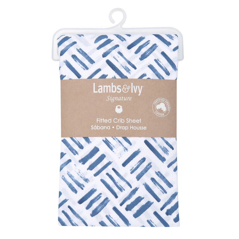 Lambs & Ivy Signature Crosshatch Organic Cotton Navy Blue Fitted Crib Sheet
