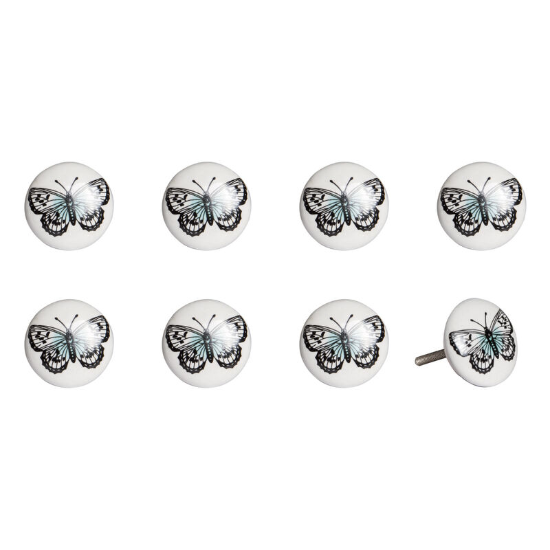 HomeRoots Set of Eight Black And White Ceramic And Metal Drawer Pull Knobs image number 3