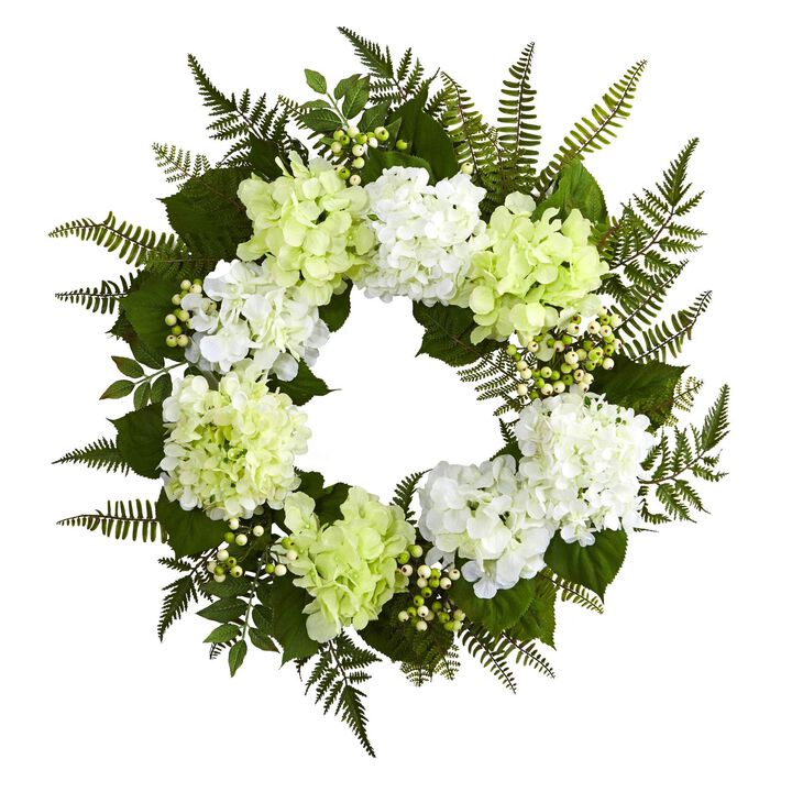 Nearly Natural 24-in Hydrangea Berry Wreath