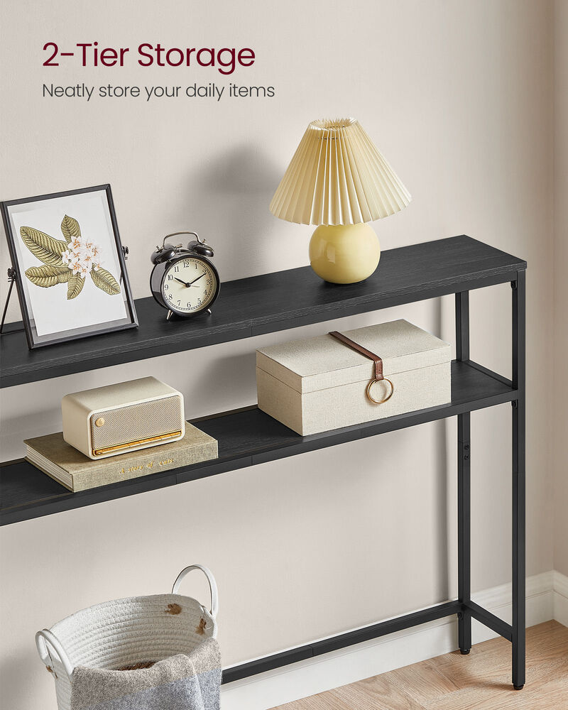 Charcoal Grey 2 Tier Console Table with Storage Shelves image number 4